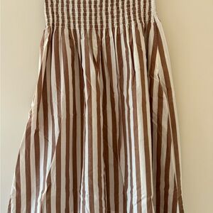 Clare V Brown and White Striped Midi Skirt